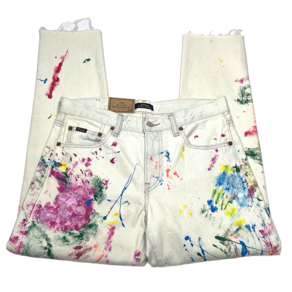 Polo Ralph Lauren Avery Boyfriend White Paint Splatter Jeans - Picture 4 of 10